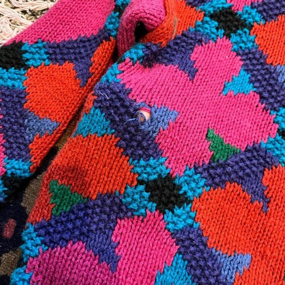 80s/90s funky patterned vintage geometric colorful vibrant knit sweater Large - Picture 7 of 8